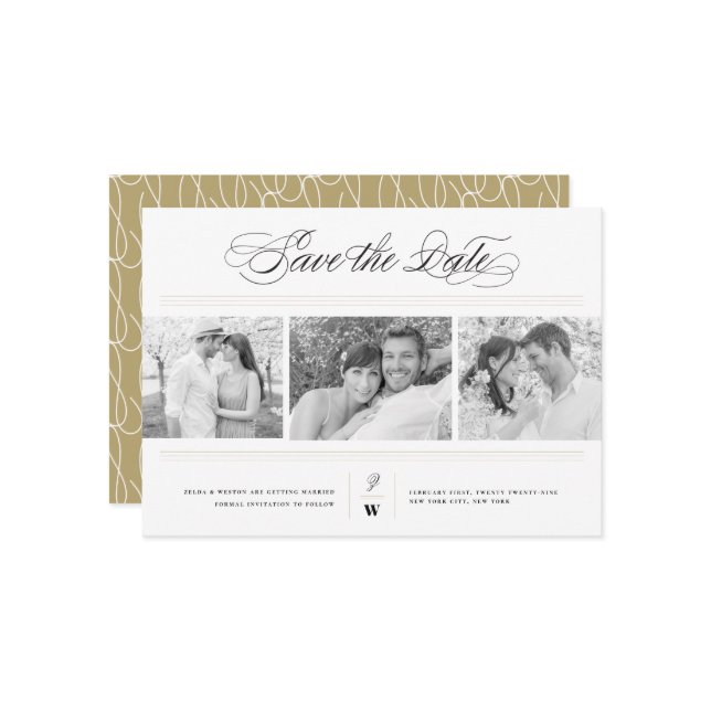 Save The Date Bars Classiques Monogramme Moderne 3 Mariage Multi (Devant/Arrière en situation)
