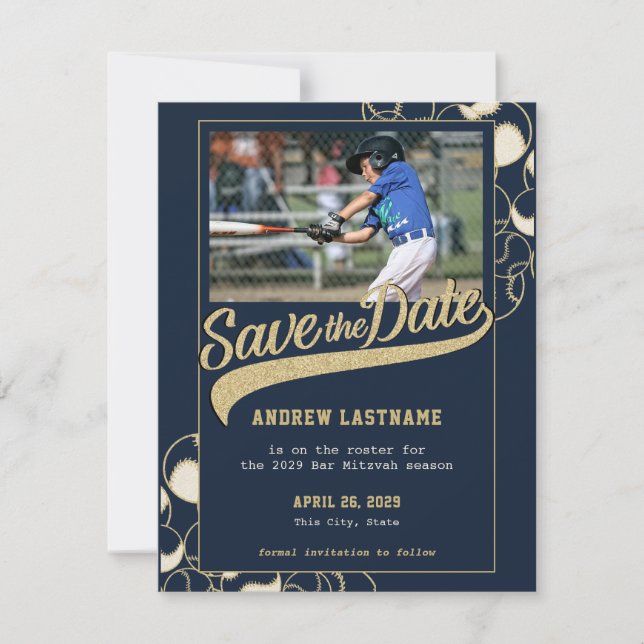 Save The Date Baseball Bar Mitzvah Enregistrer la date (Devant)