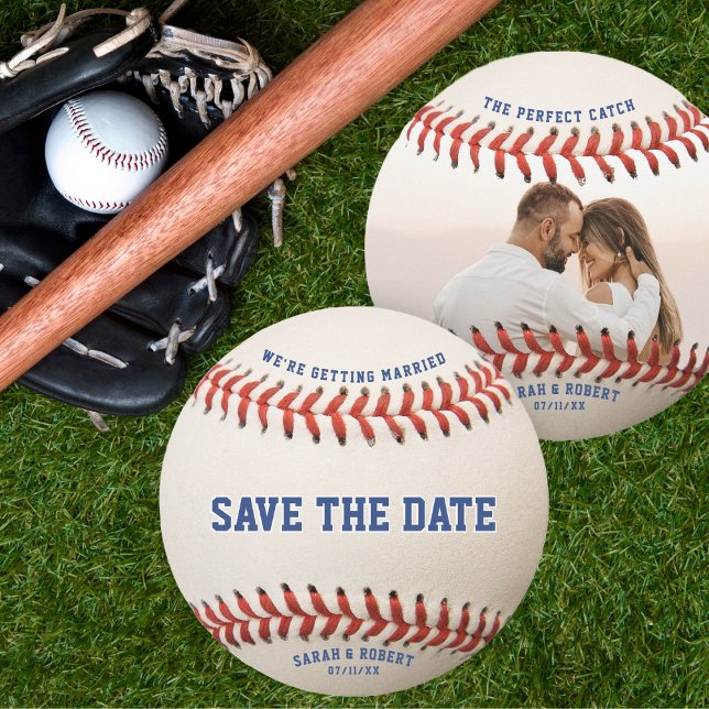Save The Date Baseball Le Mariage photo parfait attraper (Baseball The Perfect Catch Photo Wedding Save The Date)