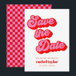 Save The Date Bat mitzvah de tableau de bord rouge rose rétro<br><div class="desc">Retro Mod Super Gras Rose Rouge Checkerboard Bat mitzvah Enregistrer la date</div>