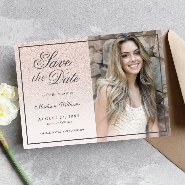Save The Date Bat mitzvah Enregistrer La Date Rose Gold Parties  (Créateur téléchargé)