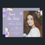 Save The Date Bat mitzvah Floral Violet Photo Enregistrer La Dat<br><div class="desc">Pastel Purple Floral Bat mitzvah Photo Enregistrer La Date</div>