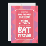 Save The Date Bat mitzvah personnalisé Vagues roses super<br><div class="desc">Carte parfaite pour annoncer une fête juive ou bat mitzvah et demander aux invités d'enregistrer la date ! L'art fait main pour vous avec le lettrage sur le devant et le dos! ENTIÈREMENT PERSONNALISABLE ! Cliquez sur "Personnaliser" ci-dessus pour modifier le texte. Cliquez sur "modifier à l'aide de l'outil de...</div>