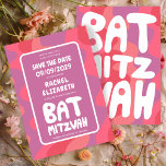 Save The Date Bat mitzvah personnalisé Vagues roses super<br><div class="desc">Carte parfaite pour annoncer une fête juive ou bat mitzvah et demander aux invités d'enregistrer la date ! L'art fait main pour vous avec le lettrage sur le devant et le dos! (consultez le magasin ou le DM pour les options BAR/BAT) ENTIÈREMENT PERSONNALISABLE ! Cliquez sur "Personnaliser" ci-dessus pour modifier...</div>