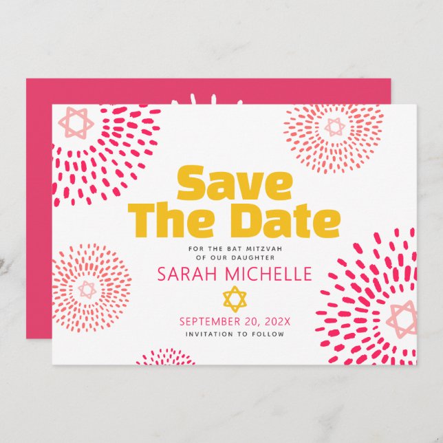 Save The Date Bat mitzvah rose Bold Starburst Cool moderne Super (Devant / Derrière)