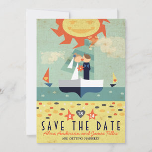 Save The Date Bateau à voile Destination Mer Kissing Couple Sauv