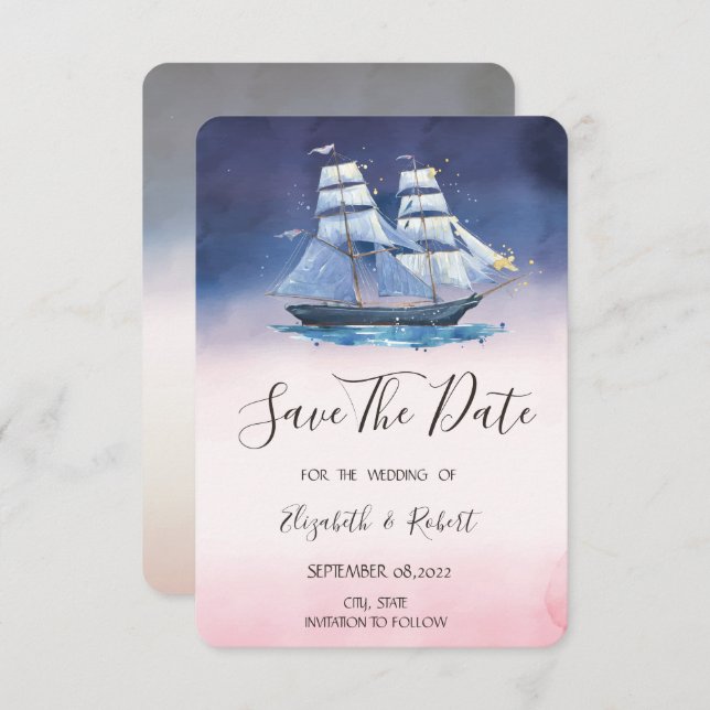 Save The Date Bateau À Voile Mer étoiles Nautique Enregistrer La (Devant / Derrière)