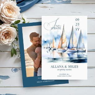 Save The Date Bateaux à voile aquarelle et mariage photo au bord