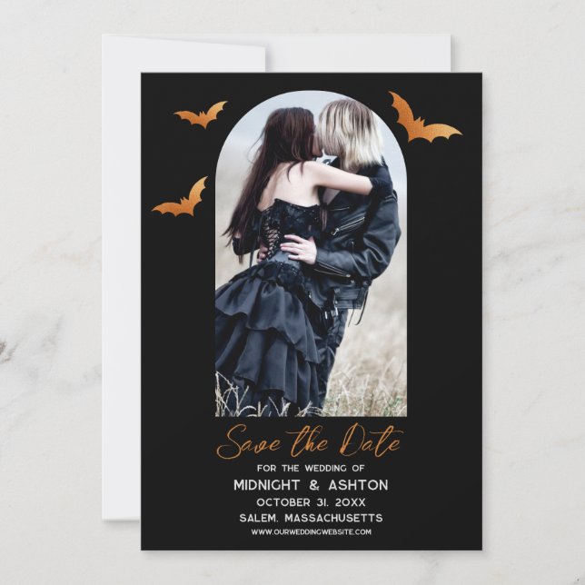 Save The Date Bats Arc Photo Halloween Mariage Enregistrer La Da (Devant)
