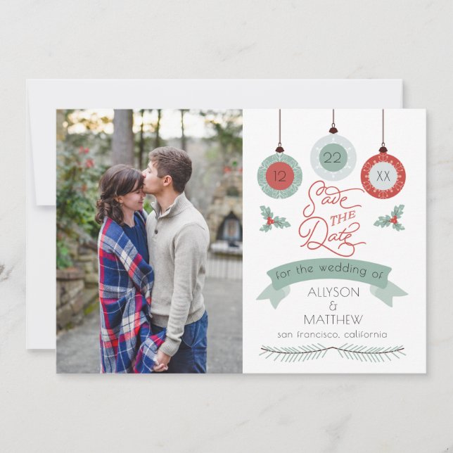Save The Date Baubles de Noël | Holly Mariage (Devant)