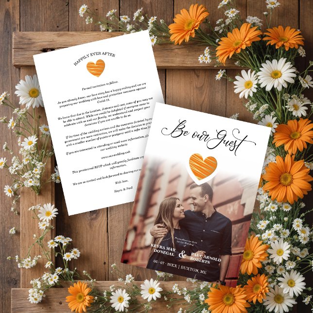 Save The Date Be our Guest Quote Orange Heart Photo Wedding (Be our Guest Quote Orange Heart Photo Wedding Save the Date with Envelope.)
