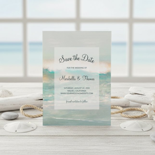 Save The Date Beach Blue Ocean Waves Mariage (Créateur téléchargé)