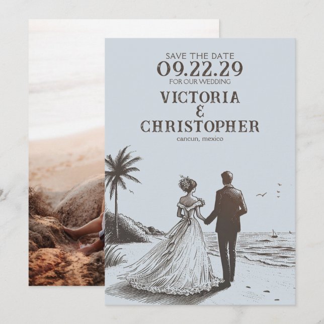 Save The Date Beach Couple Enregistrer la date (Devant / Derrière)