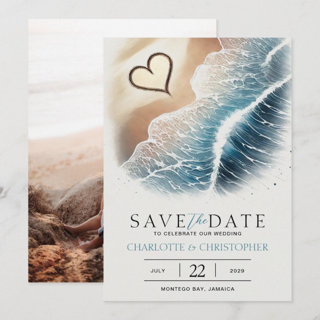 Save The Date Beach Heart (Devant / Derrière)