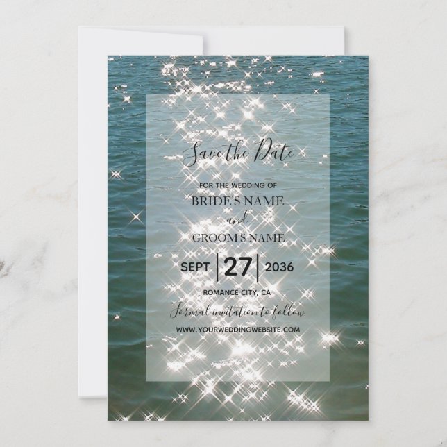 Save The Date Beach Sea Water Étincelles Mariage Économisez La D (Devant)