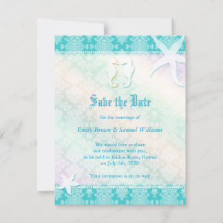 Save The Date Beach Seahorse Aqua Wedding Enregistrer la date