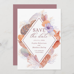 Save The Date Beach Seashells Aquarelle Côte Chic Mariage