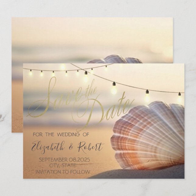 Save The Date Beach Sunset Seashell Enregistrer La Date (Devant / Derrière)