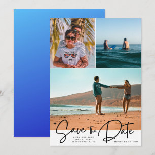 Save The Date Beach Three Photo Wedding Sauvez la date