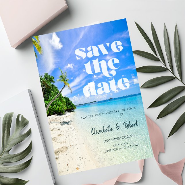 Save The Date Beach Wedding Palm Boat Enregistrer La Date (Créateur téléchargé)
