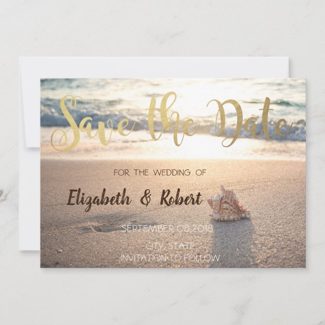 Save The Date Beach Wedding, Seashell Sunset Enregistrer La Date (Devant)