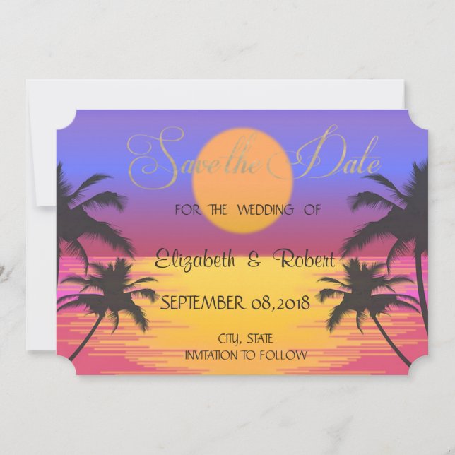 Save The Date Beach Wedding Sunset Économisez La Date (Devant)