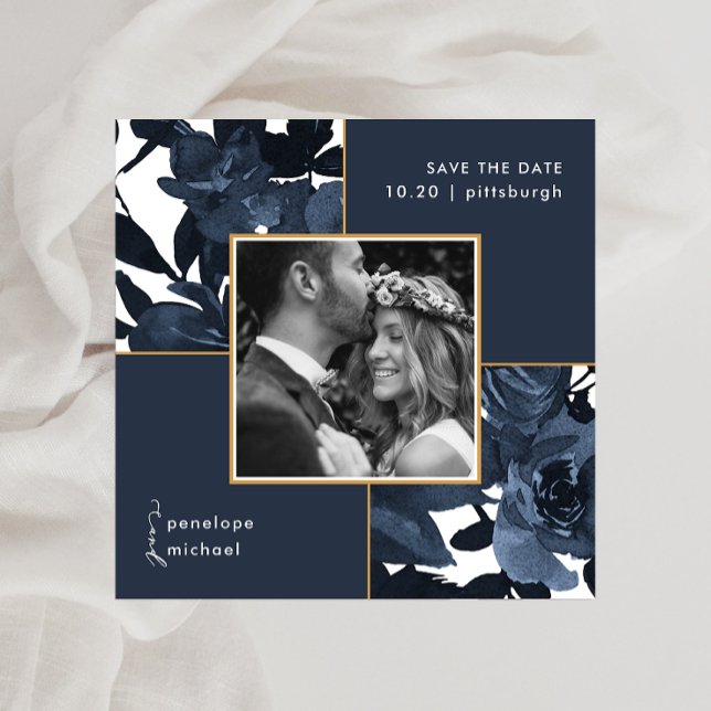 Save The Date Beau Bleu Floral Photo Mariage Enregistrer La Date (Créateur téléchargé)