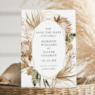 Save The Date Beau Boho Botanique Mariage blanc géométrique
