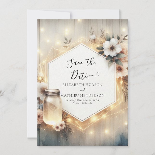 Save The Date Beau Boho Mason Jar Mariage (Devant)
