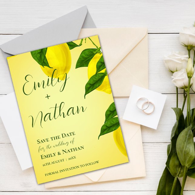 Save The Date Beau Citron mignonne Citrus jaune clair Mariage (Créateur téléchargé)