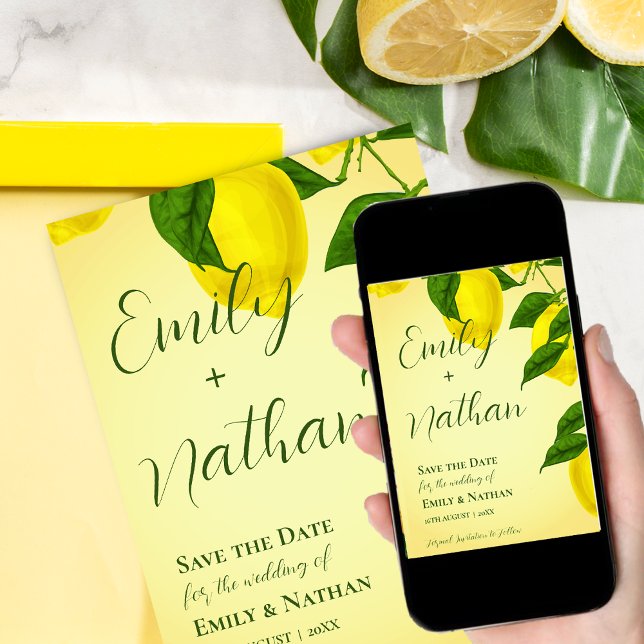 Save The Date Beau Citron mignonne Citrus jaune clair Mariage (Créateur téléchargé)