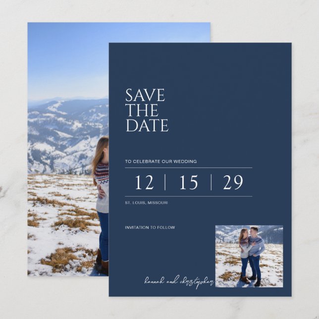 Save The Date Beau Mariage bleu (Devant / Derrière)