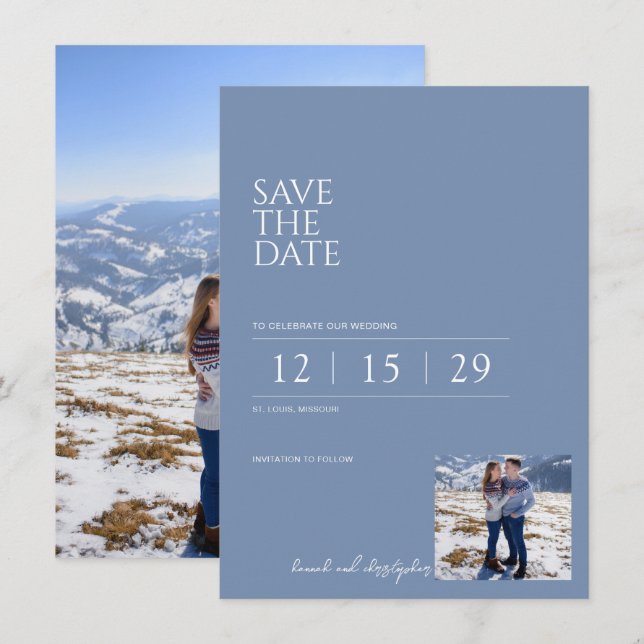 Save The Date Beau Mariage bleu (Devant / Derrière)