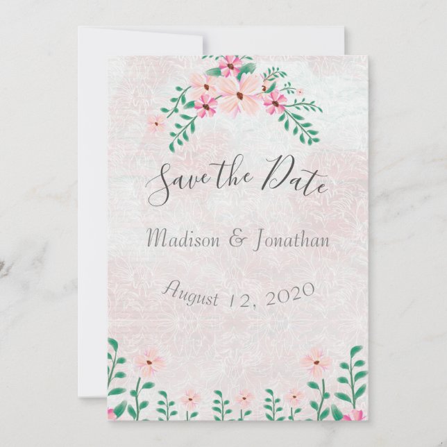 Save The Date Beau Mariage d'aquarelle rose (Devant)