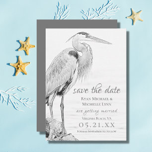 Save The Date Beau Mariage de croquis d'oiseaux d'eau de Héron b