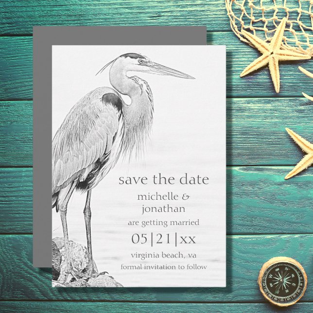 Save The Date Beau Mariage de croquis d'oiseaux d'eau de Héron b (Créateur téléchargé)