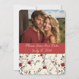 Save The Date Beau Rouge & Rose Élégant Floral