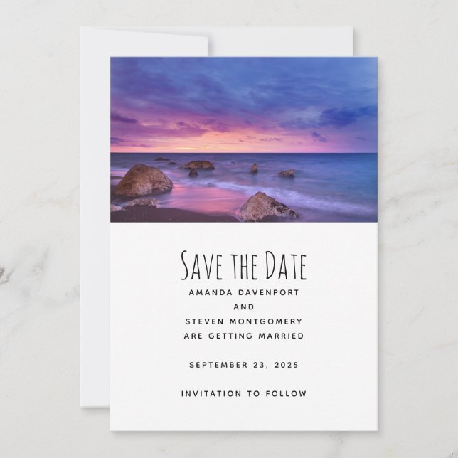 Save The Date Beau Sunset Coastal Photo Mariage (Devant)