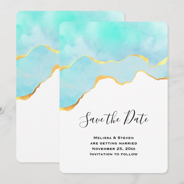 Save The Date Beau vert tropical avec Mariage frontière or (Devant / Derrière)