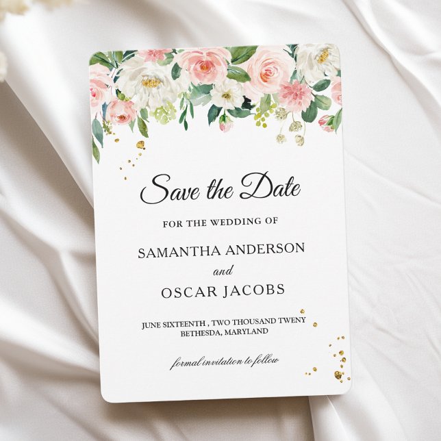 Save The Date Beauté Fleurs Aquarelle Rose Moderne & Gouttes d'O (Créateur téléchargé)
