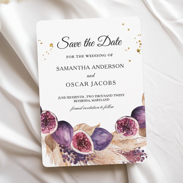 Save The Date Beauté Moderne Figues Violettes & Pampas & Gouttes (Créateur téléchargé)