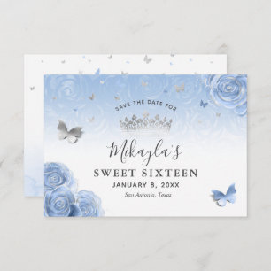 Save The Date Bébé bleu argent Roses élégant