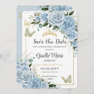 Save The Date Bébé Bleu Floral Or Quinceañera Papillons Arch