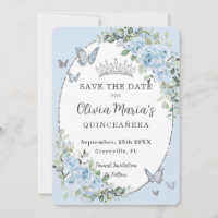 Bébé Bleu Floral Papillons en argent Quinceañera