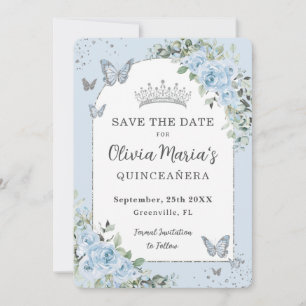 Save The Date Bébé Bleu Floral Papillons Quinceañera Photo