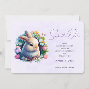 Save The Date Bébé lapin dans les fleurs de printemps Économisez