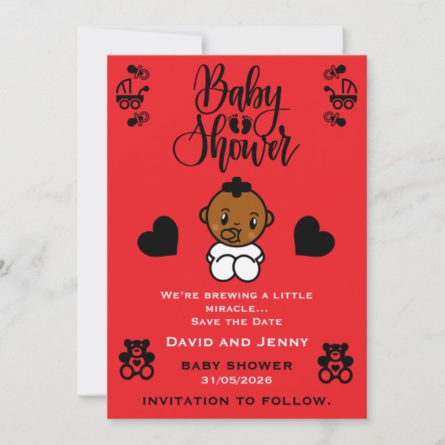 Save The Date Bébé Shower Naissance de bébé noir Enregistrer la  (Devant)