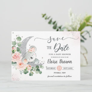 Save The Date Bébé Whimsical Koala Crescent Lune Blush Floral