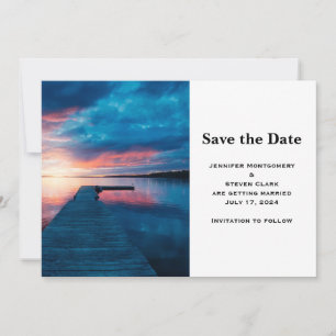 Save The Date Bel coucher de soleil sur un Mariage de lac de Cal