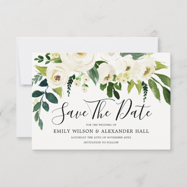 Save The Date Belle floraison Blanche Florale Sauvez La Date (Devant)